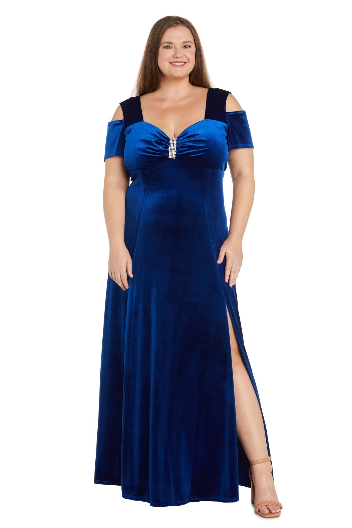 Plus Size Dresses Long Slit Velvet Formal Plus Size Dress Royal