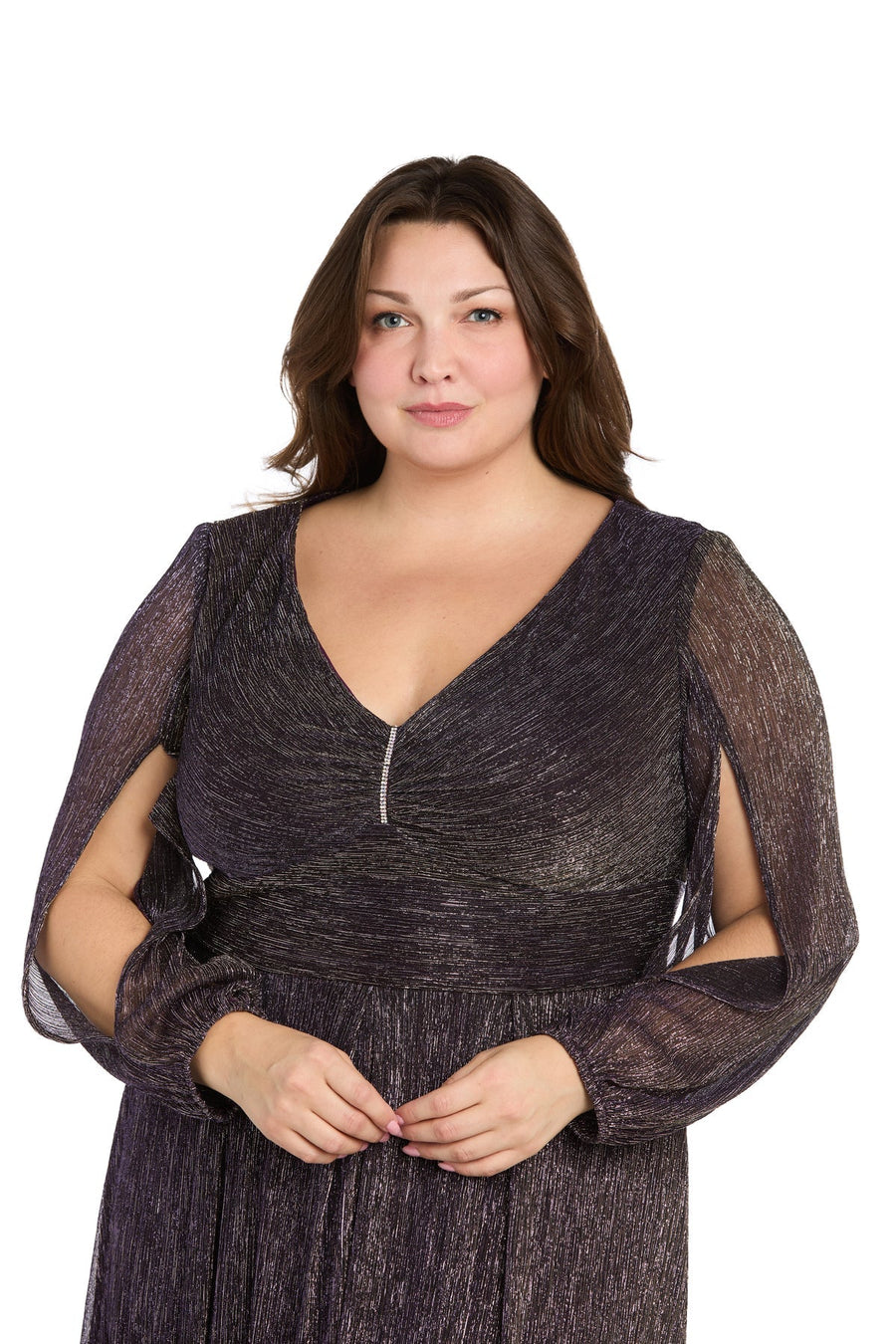 Plus Size Dresses Plus Size Long Sleeve Metallic Formal Dress Violet