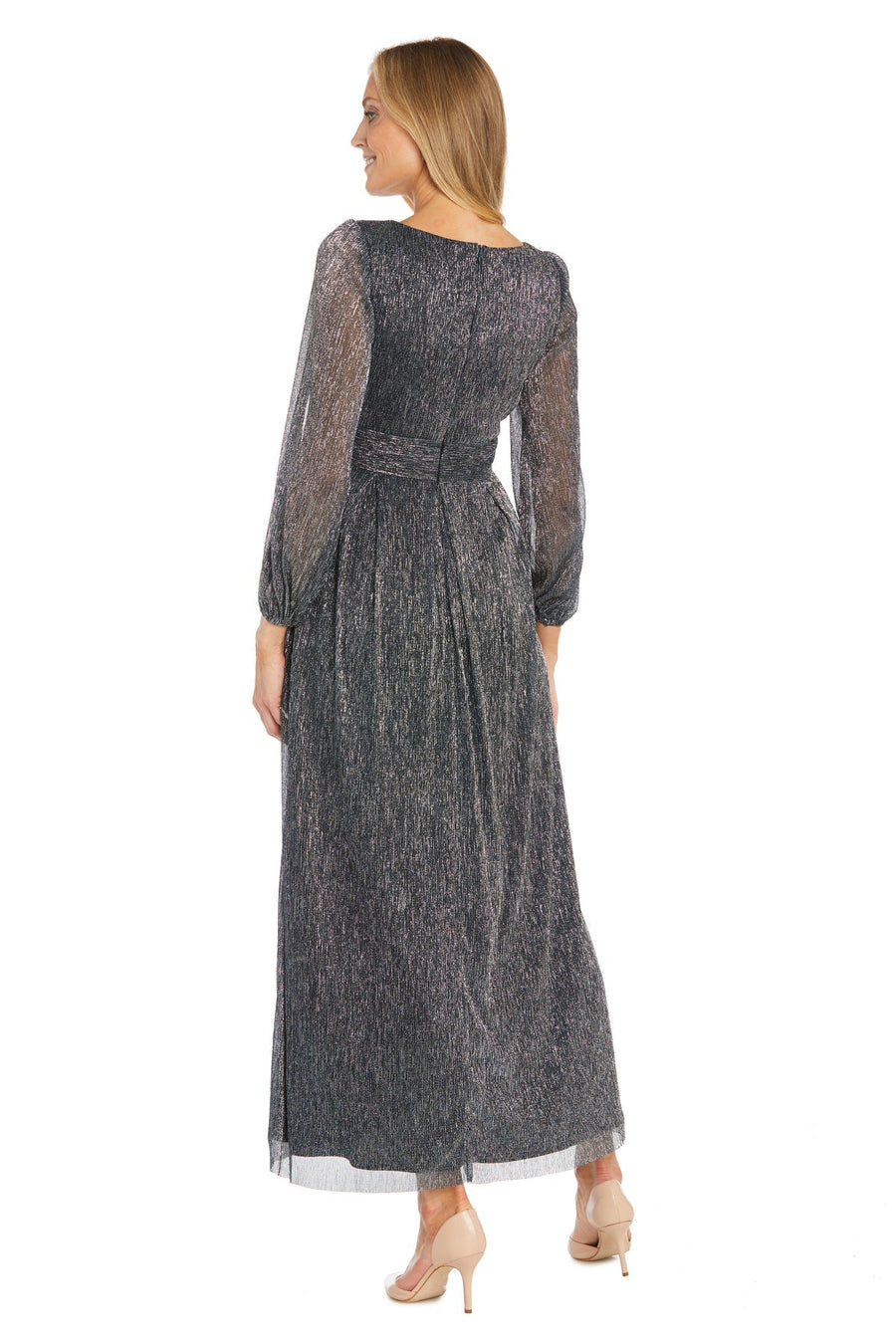 Mother of the Bride Dresses Long Sleeve Formal A Line Metallic Dress Gunmetal