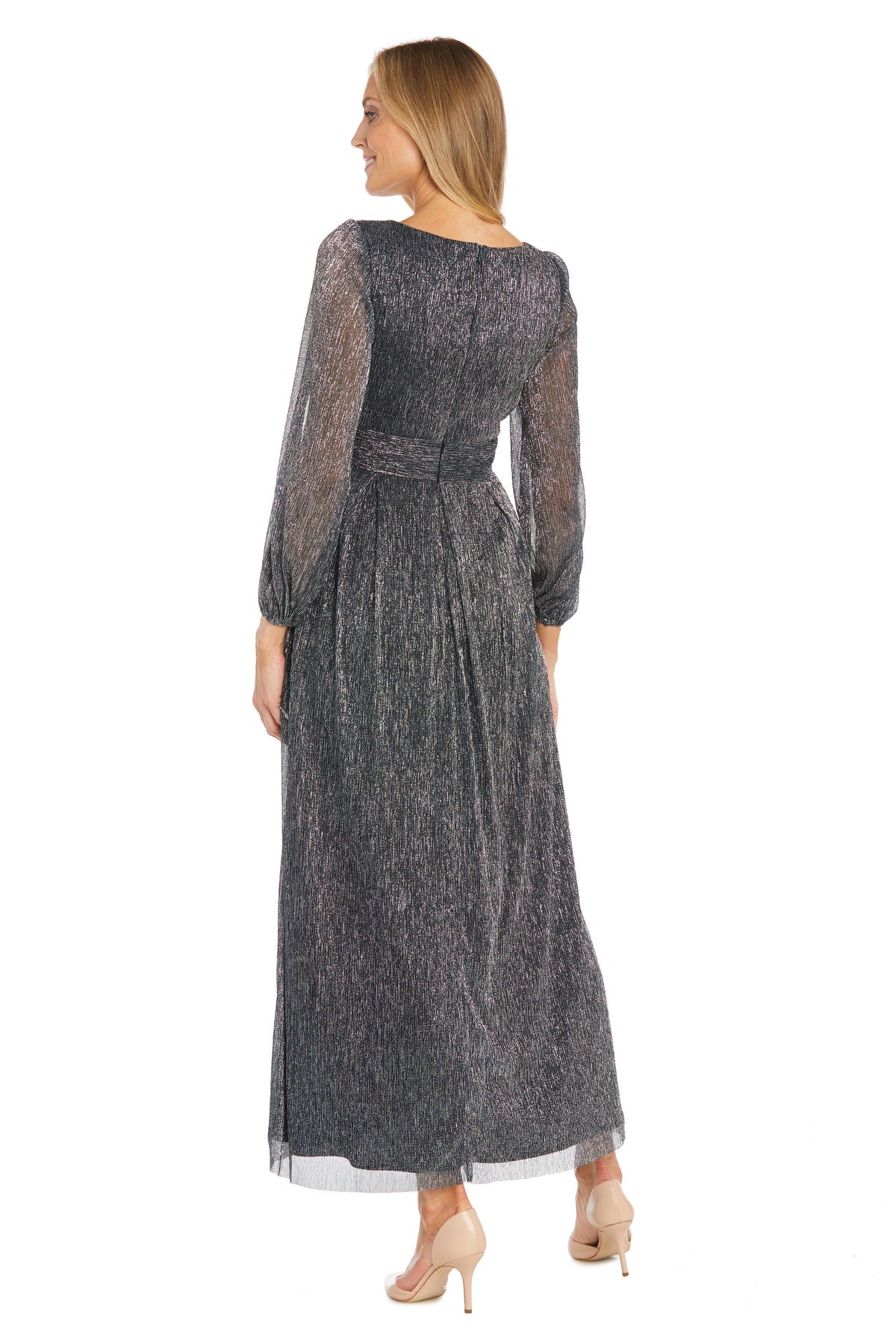 Mother of the Bride Dresses Long Sleeve Formal A Line Metallic Dress Gunmetal