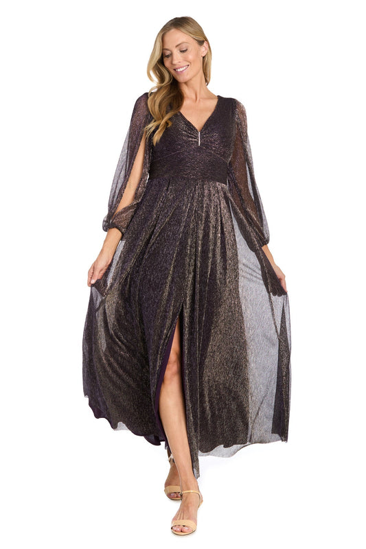 Mother of the Bride Dresses Long Sleeve Formal A Line Metallic Dress Violet