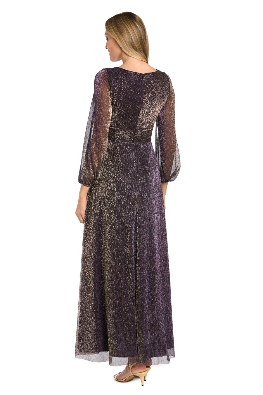 Mother of the Bride Dresses Long Sleeve Formal A Line Metallic Dress Violet