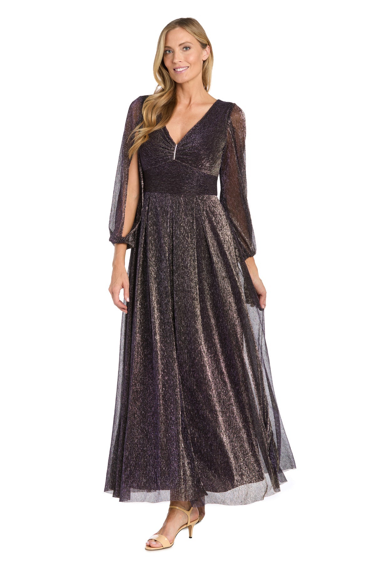 Mother of the Bride Dresses Long Sleeve Formal A Line Metallic Dress Gunmetal