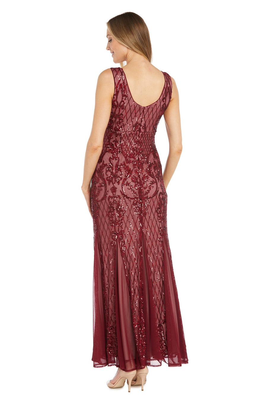 Formal Dresses Long Beaded Formal Petite Evening Dress Ruby/Nude