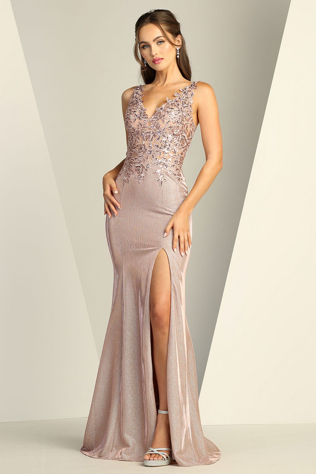 Prom Dresses Prom Long Glitter Fitted Formal Dress Rose Gold