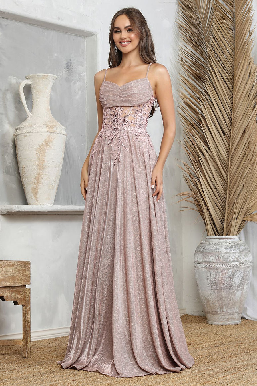 Prom Dresses A Line Gltter Long Sequin Prom Formal Dress Rose Gold