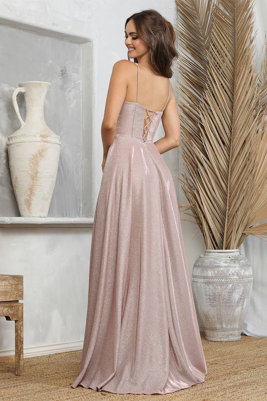 Prom Dresses A Line Gltter Long Sequin Prom Formal Dress Rose Gold