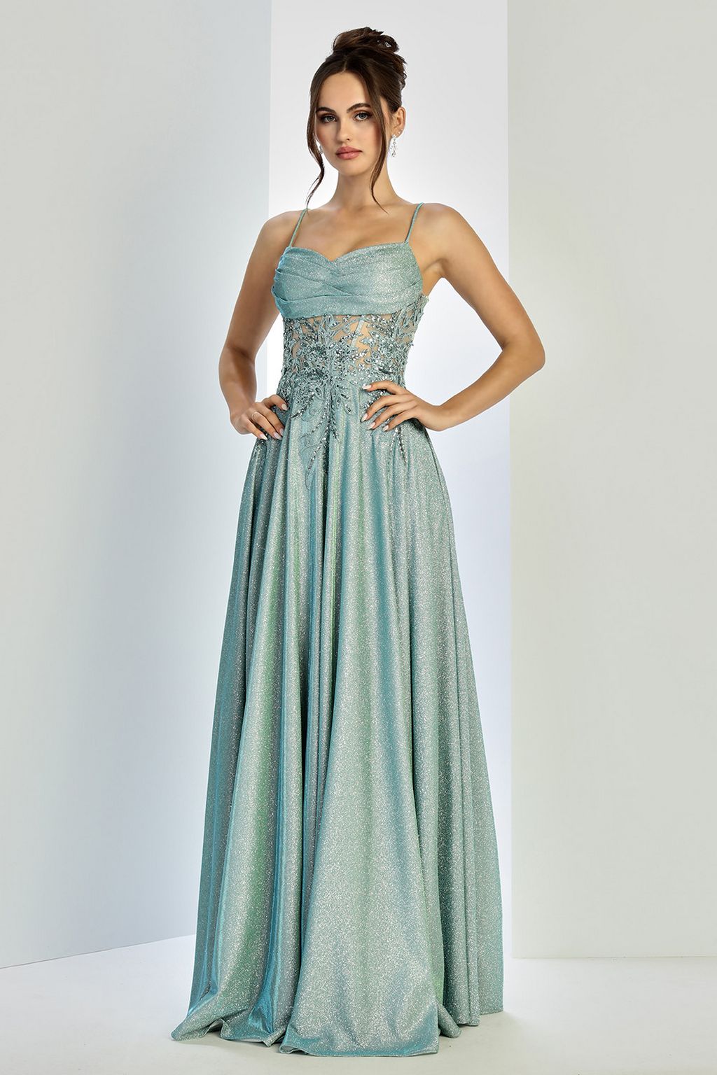 Prom Dresses A Line Gltter Long Sequin Prom Formal Dress Sage
