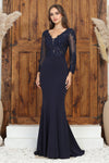 Formal Dresses Long Sleeve Formal Fitted Evening Dress Navy