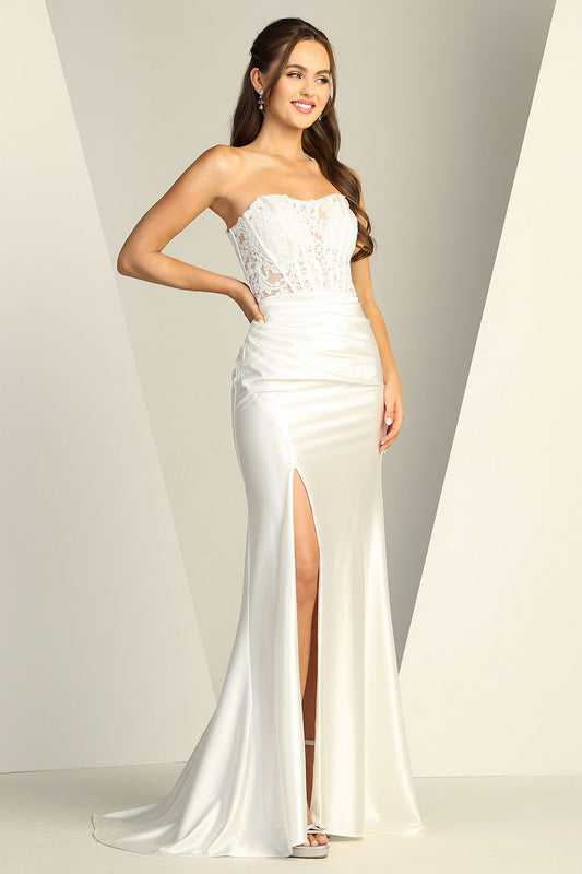 Wedding Dresses Long Slit Lace Wedding Dress Off White