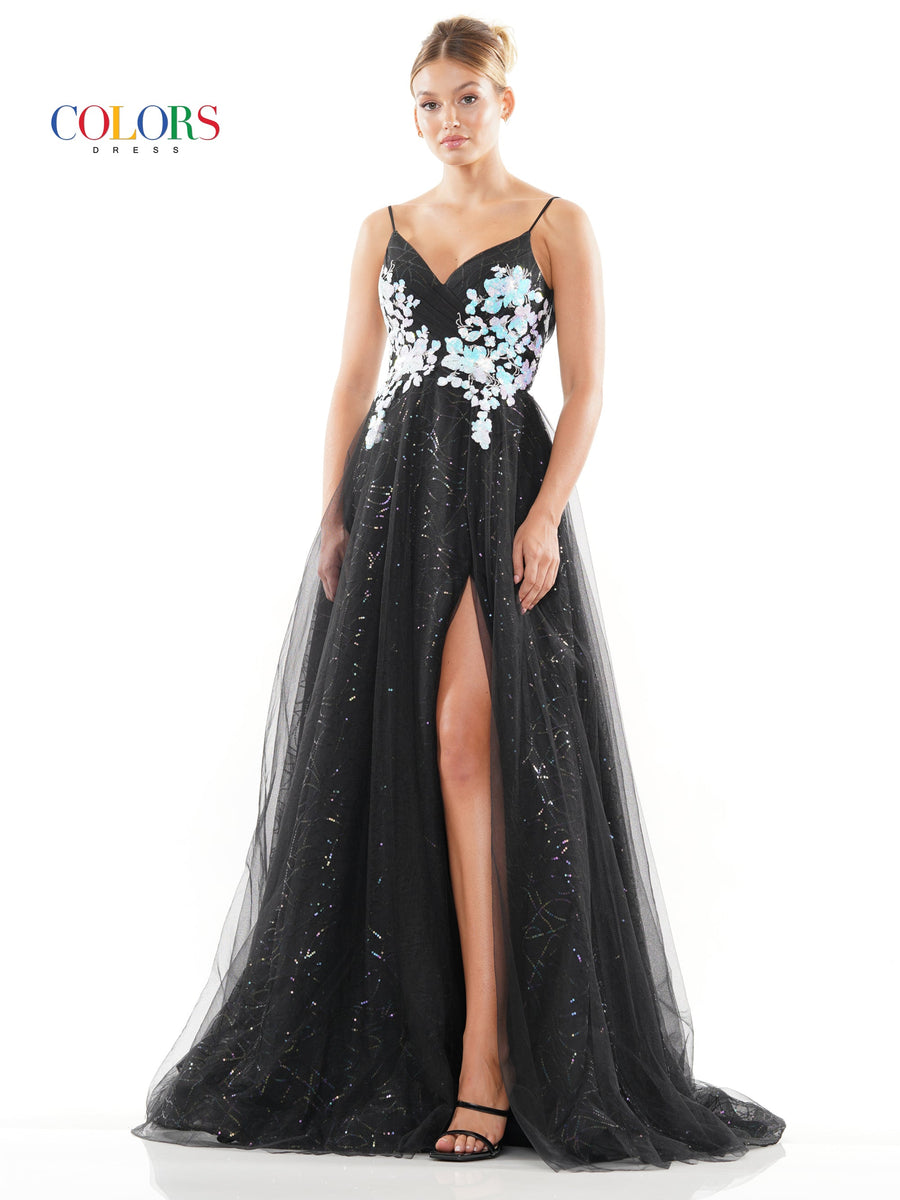 Prom Dresses Prom Long Spaghetti Strap Glitter Ball Gown Black
