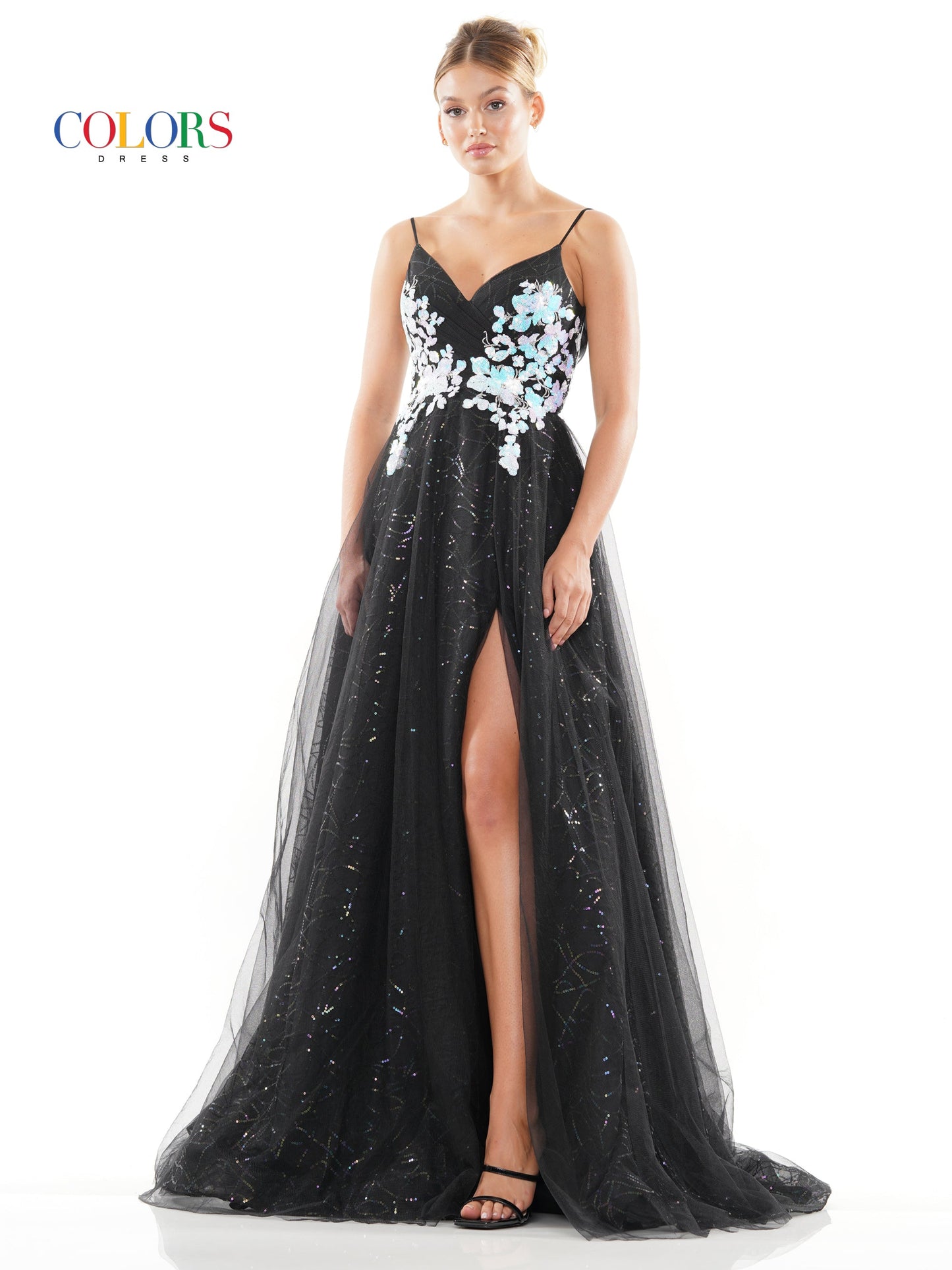 Prom Dresses Prom Long Spaghetti Strap Glitter Ball Gown Black