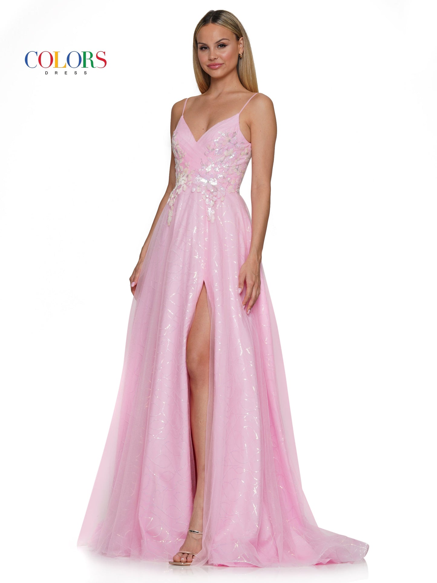 Prom Dresses Prom Long Spaghetti Strap Glitter Ball Gown Pink