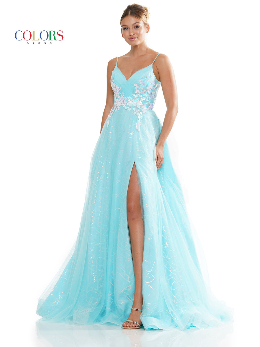 Prom Dresses Prom Long Spaghetti Strap Glitter Ball Gown Tiffany Blue