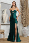Prom Dresses Long Slit Evening Gown Fitted Formal Prom Dress  Emerald