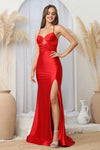 Prom Dresses Long Slit Evening Gown Fitted Formal Prom Dress  Red