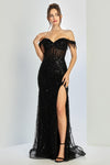 Prom Dresses Formal Long Fitted Slit Beaded Prom Dress Black