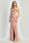 Prom Dresses Formal Long Fitted Slit Beaded Prom Dress Blush