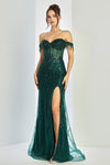 Prom Dresses Formal Long Fitted Slit Beaded Prom Dress Emerald