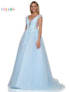Prom Dresses Long Cap Sleeve Prom Ball Gown Light Blue