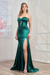 Prom Dresses Long Pleated Corset Formal Evening Prom Dress Emerald