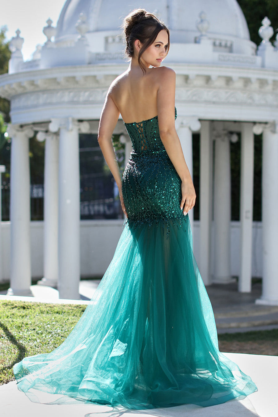 Prom Dresses Long Mermaid Formal Beaded Corset Prom Dress Emerald