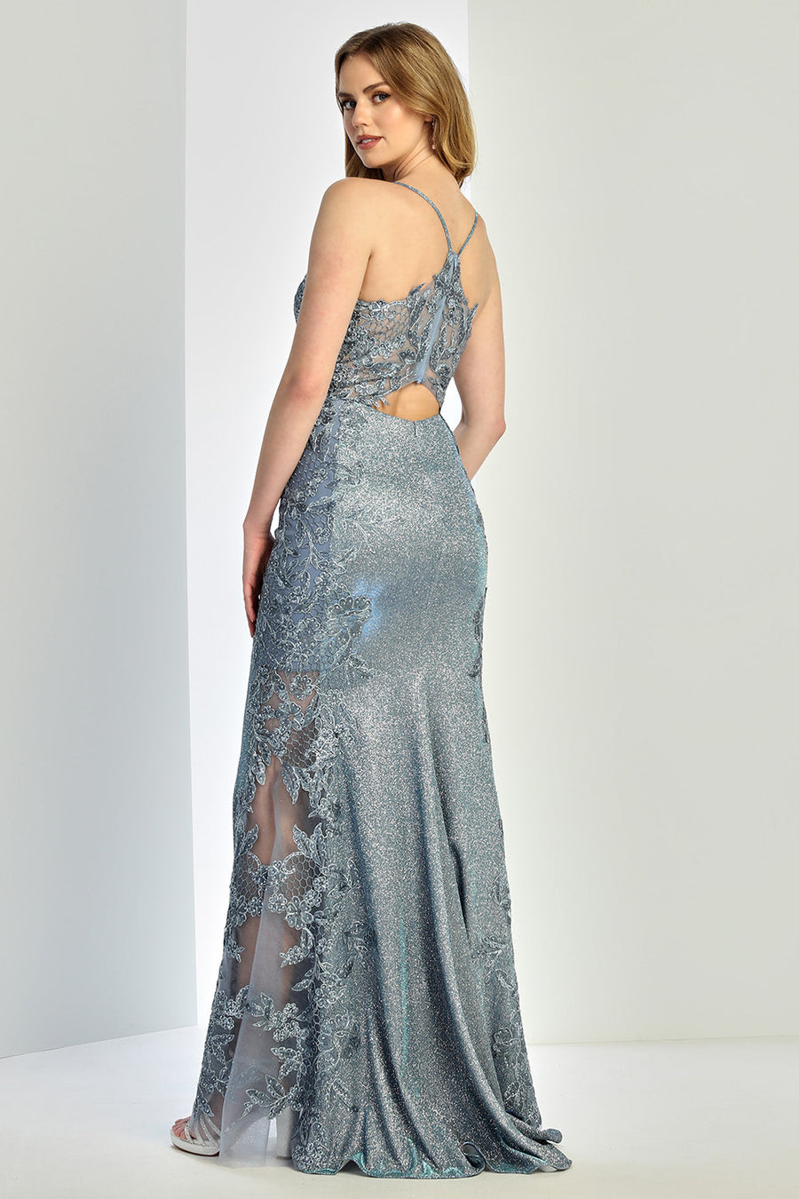 Prom Dresses Glitter Long Fitted Formal Applique Prom Dress Periwinkle