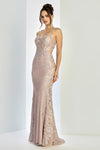 Prom Dresses Glitter Long Fitted Formal Applique Prom Dress Rose