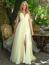 Prom Dresses Long Formal Beaded mesh A Line Prom Dress Light Yellow