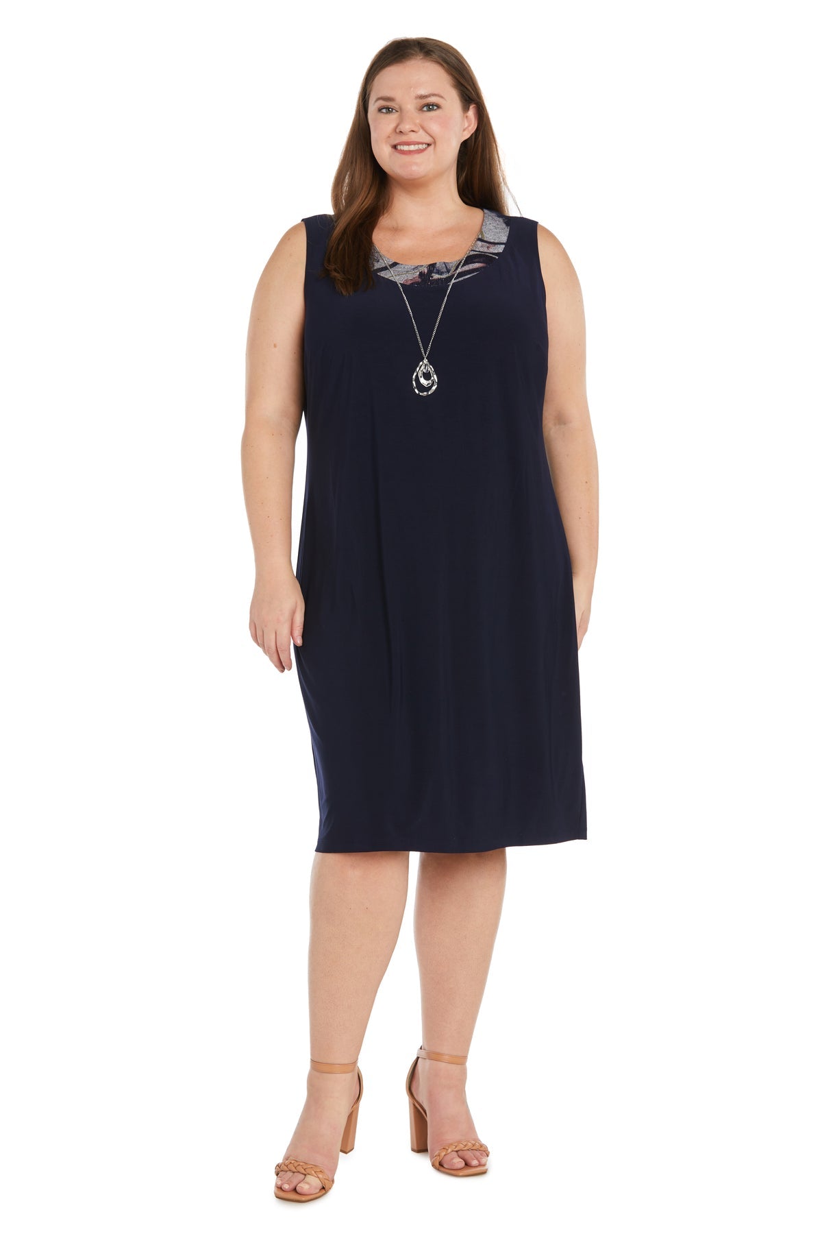 Plus Size Dresses Short Printed Jacket Mother of the Bride Dress Navy/Silver