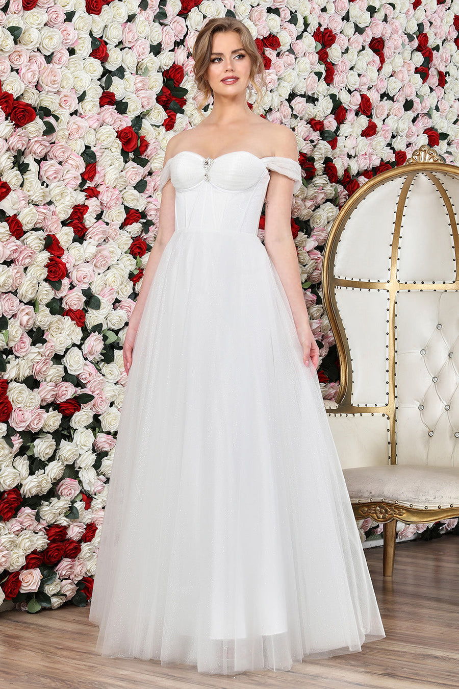 Wedding Dresses Long Bridal Gown Glitter Corset  A Line Wedding Dress Off White