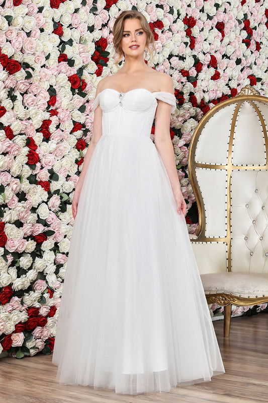 Wedding Dresses Long Bridal Gown Glitter Corset  A Line Wedding Dress Off White