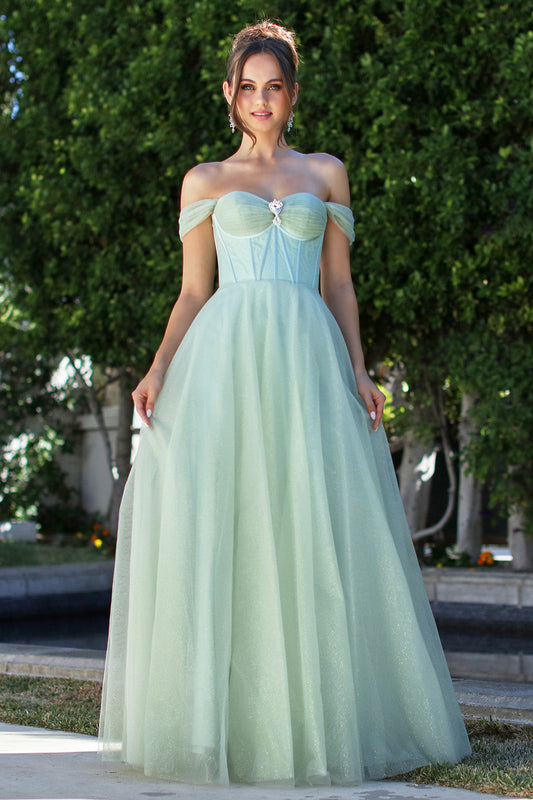 Prom Dresses Prom Long A Line Corset Glitter Formal Dress Sage