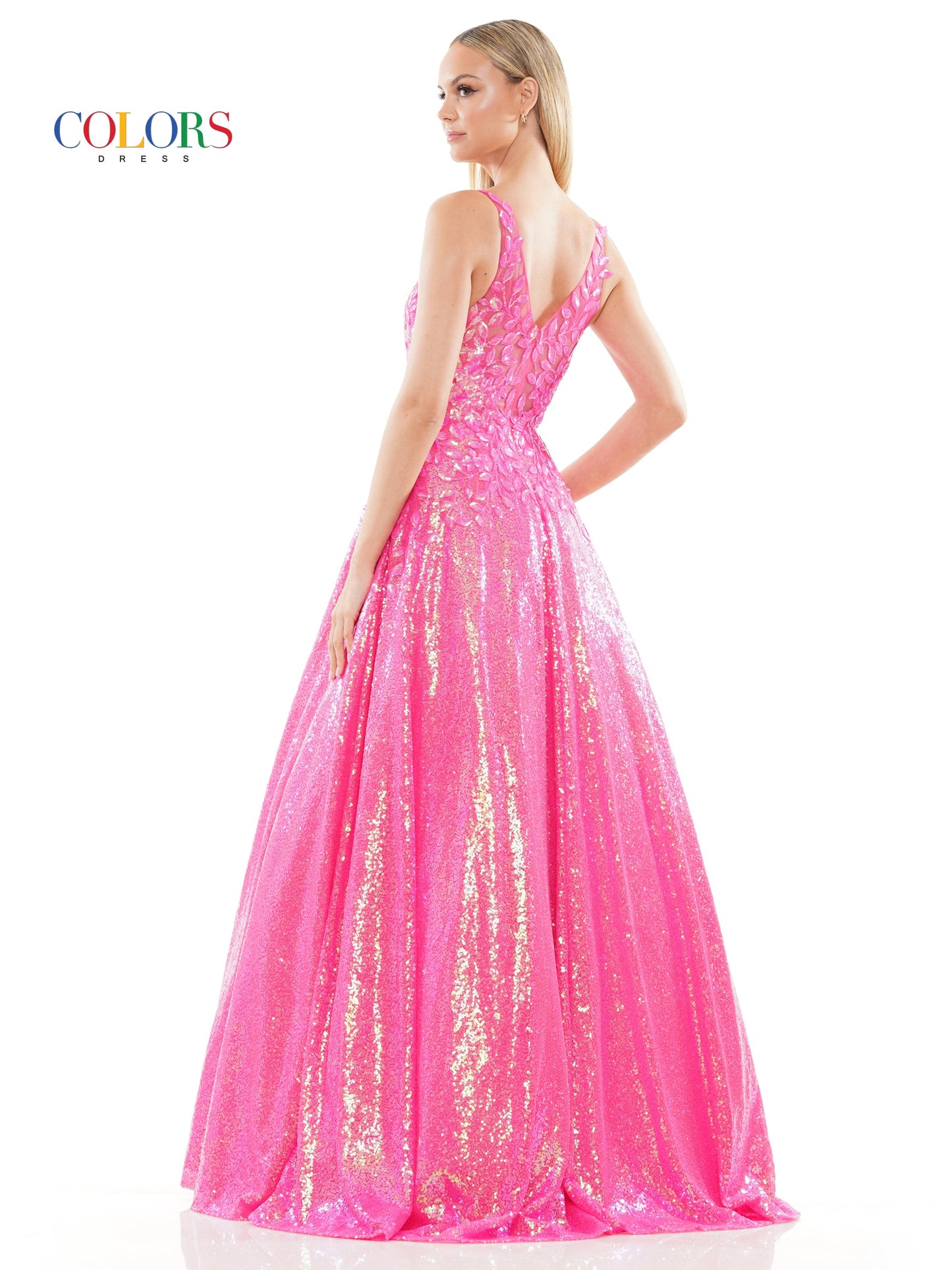 Prom Dresses Long Sleeveless Sequin Prom Ball Gown Pink