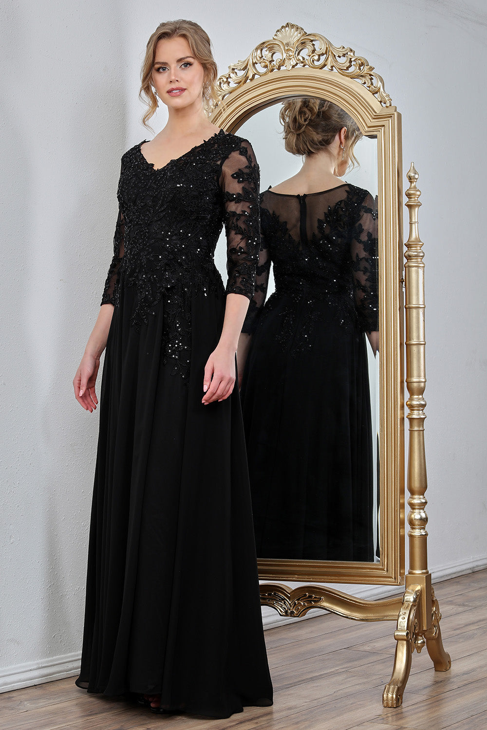 Formal Dresses Plus Size Long Formal A Line Applique Evening Dress Black