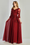 Formal Dresses Plus Size Long Formal A Line Applique Evening Dress Burgundy