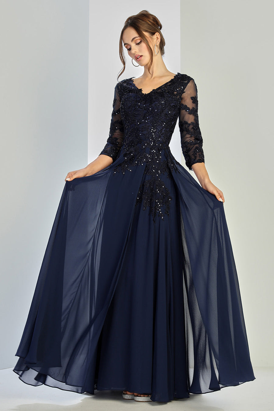 Formal Dresses Plus Size Long Formal A Line Applique Evening Dress Navy