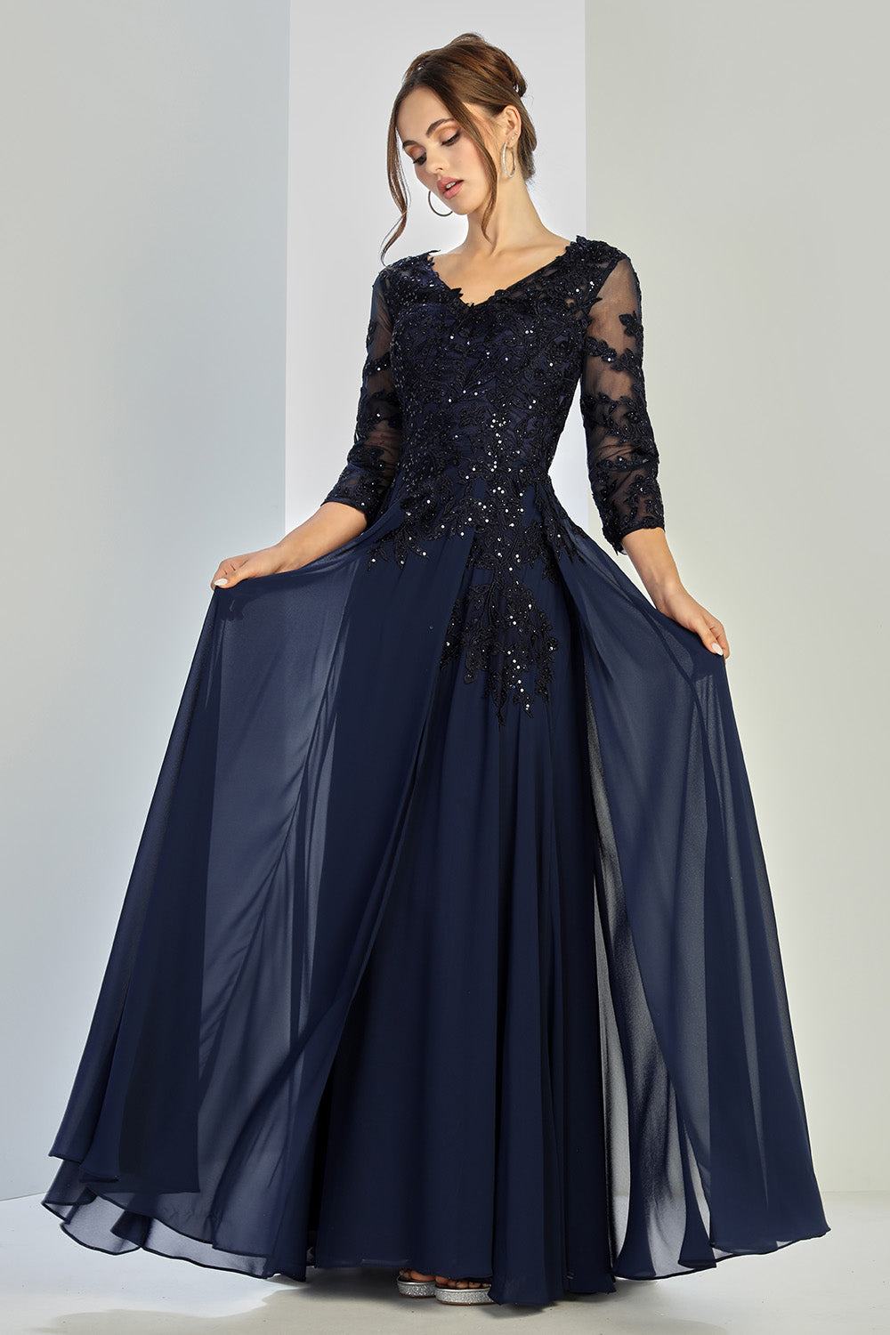 Formal Dresses Plus Size Long Formal A Line Applique Evening Dress Navy