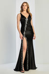 Prom Dresses Beaded Slit Long Formal Evening Prom Dress Black