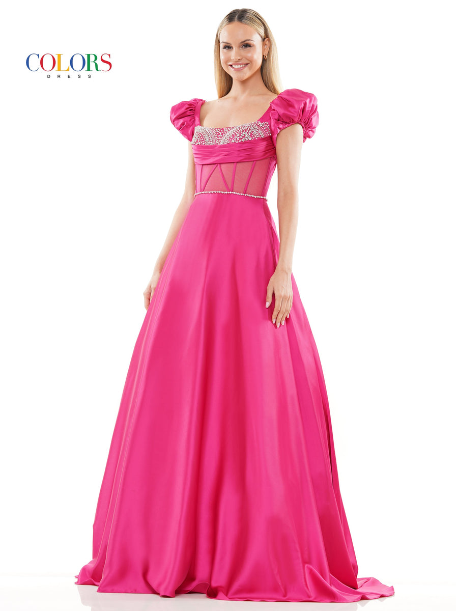 Prom Dresses Long Formal Satin Pocket Prom Ball Gown Hot Pink