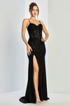 Prom Dresses Fitted Slit Long Formal Glitter Corset Prom Dress Black