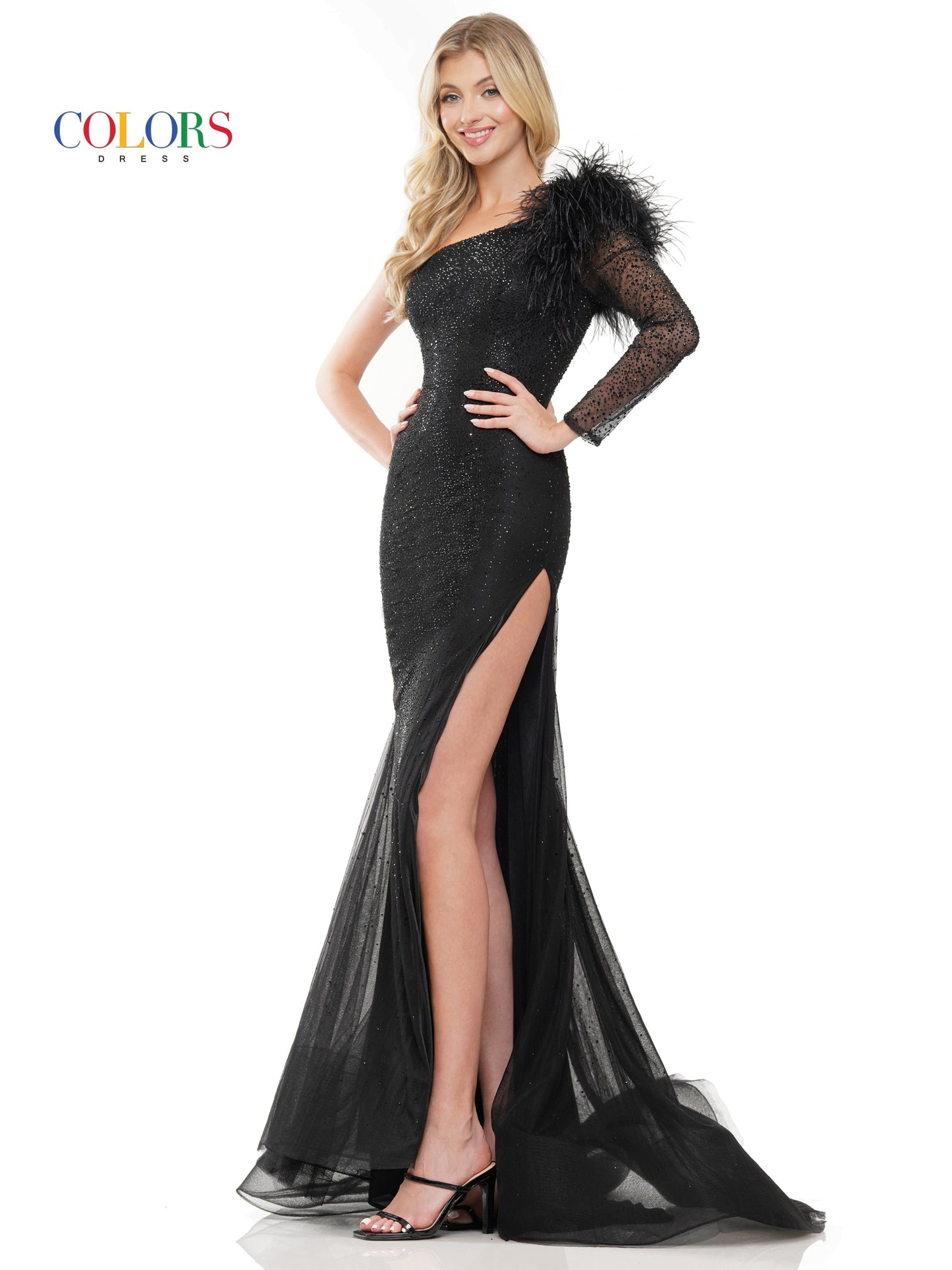 Prom Dresses Long One Shoulder Feather Prom Dress Black