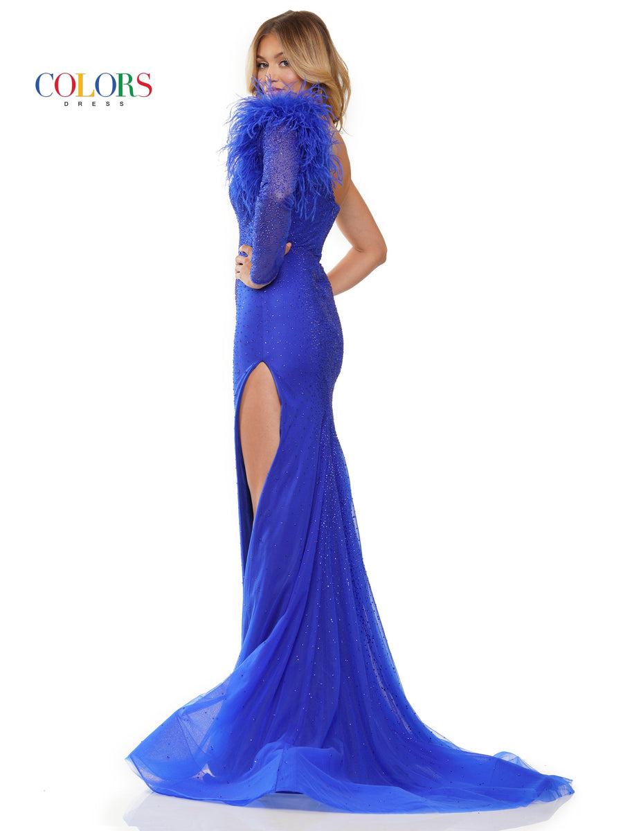 Prom Dresses Long One Shoulder Feather Prom Dress Royal