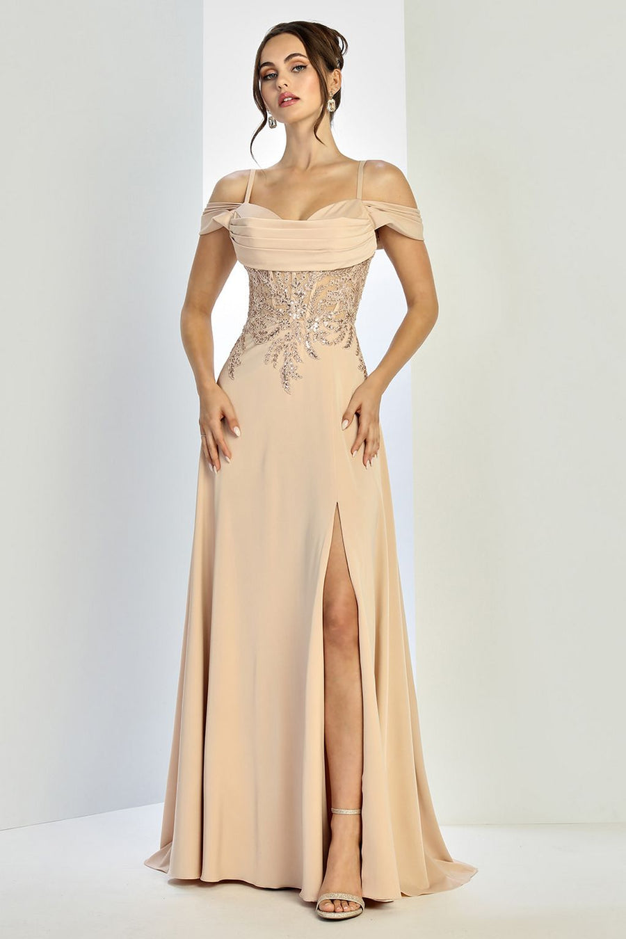 Prom Dresses A Line Long Formal Pleated Corset Evening Prom Dress Champagne