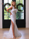 Prom Dresses Long One Shoulder Fitted Feather Prom Dress Off White