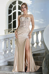 Prom Dresses Glitter Long Formal Pleated Slit Prom Dress Champagne