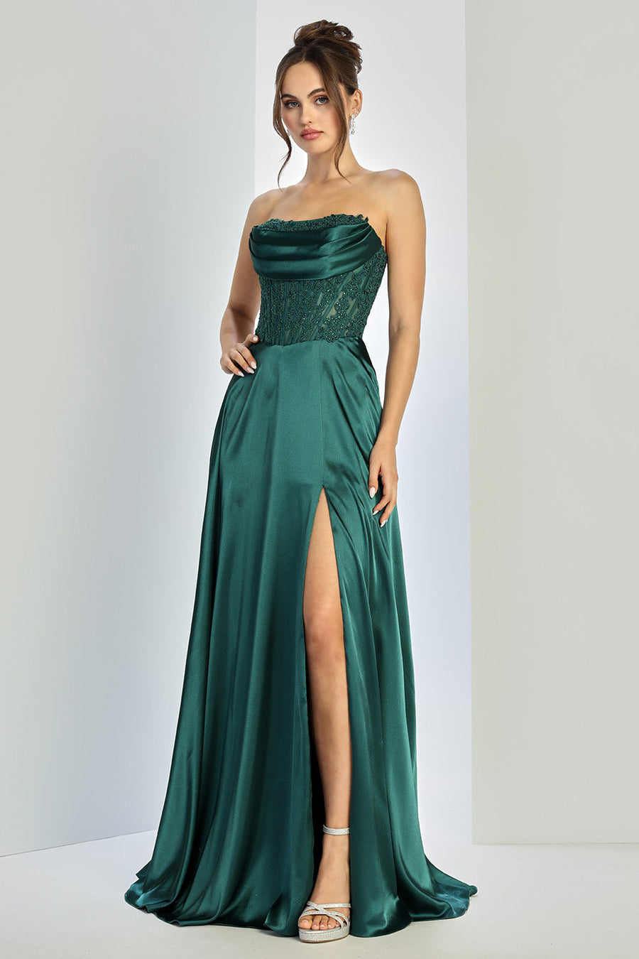 Prom Dresses Pleated A Line Long Formal Corset Pocket Pocket Dress Emerald