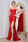 Prom Dresses Long Pleated Formal Slit Prom Dress Red