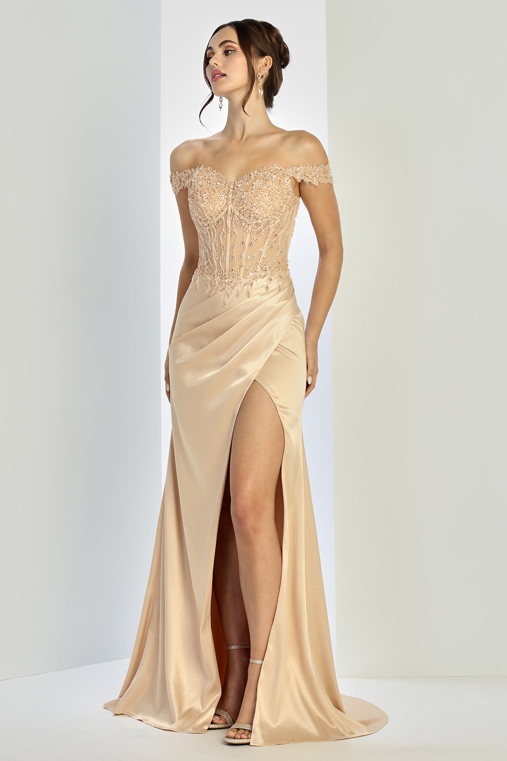 Prom Dresses Prom Long Corset Evening Formal Slit Dress Champagne