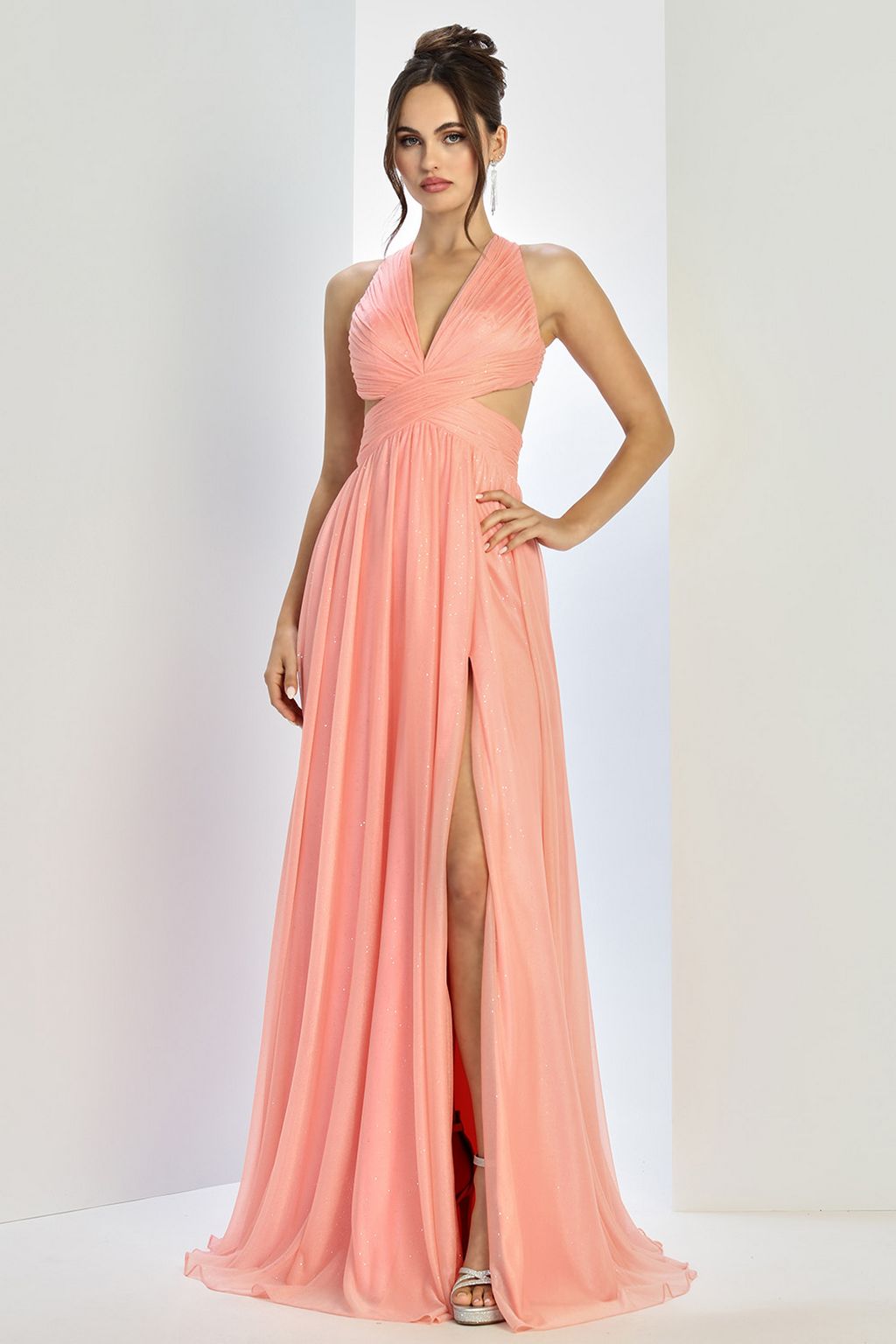 Prom Dresses Glitter Long Formal A Line Prom  Dress Coral